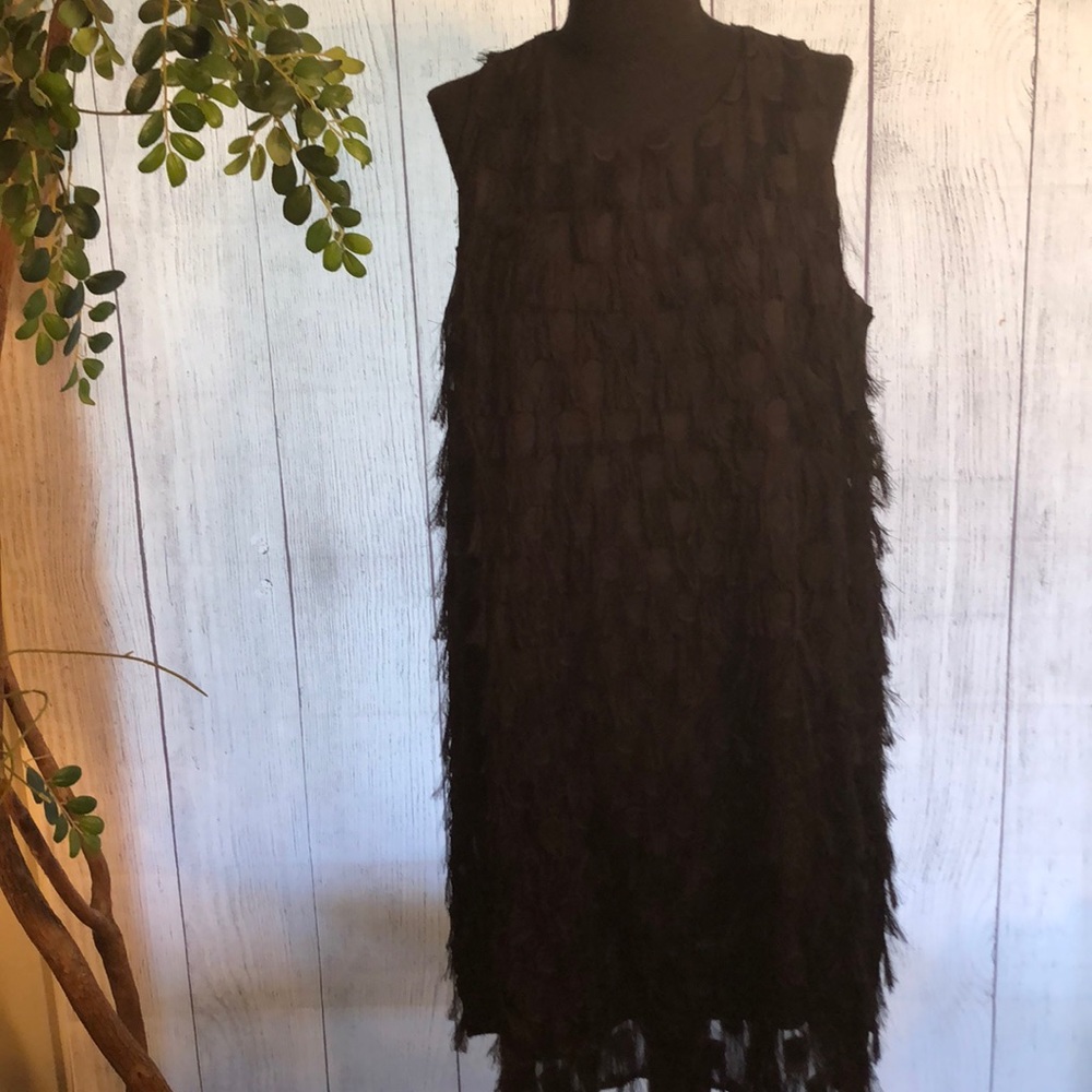 Anthropology Black Fringe Party Dress L
